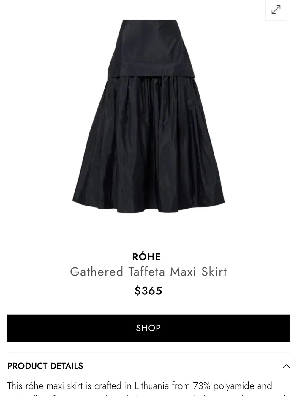 RÓHE Black Gathered Taffeta Maxi Skirt